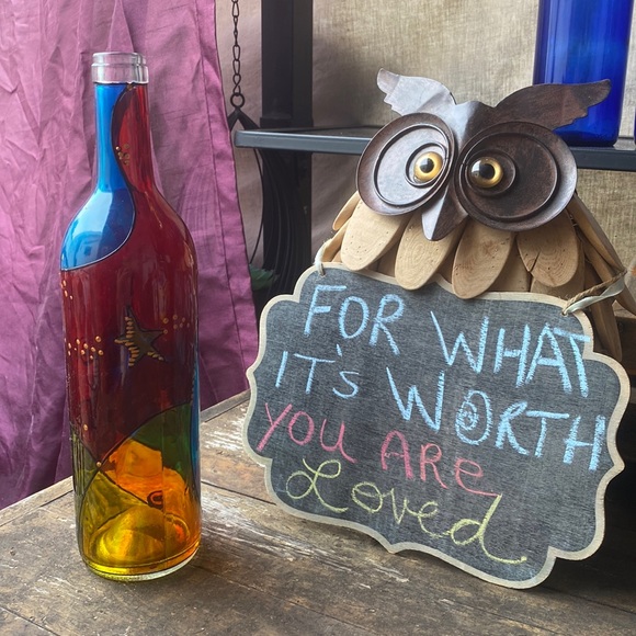 🤗408-You Are Glassy ❤️ Folk Art Painted Glass Bottle - Picture 2 of 9